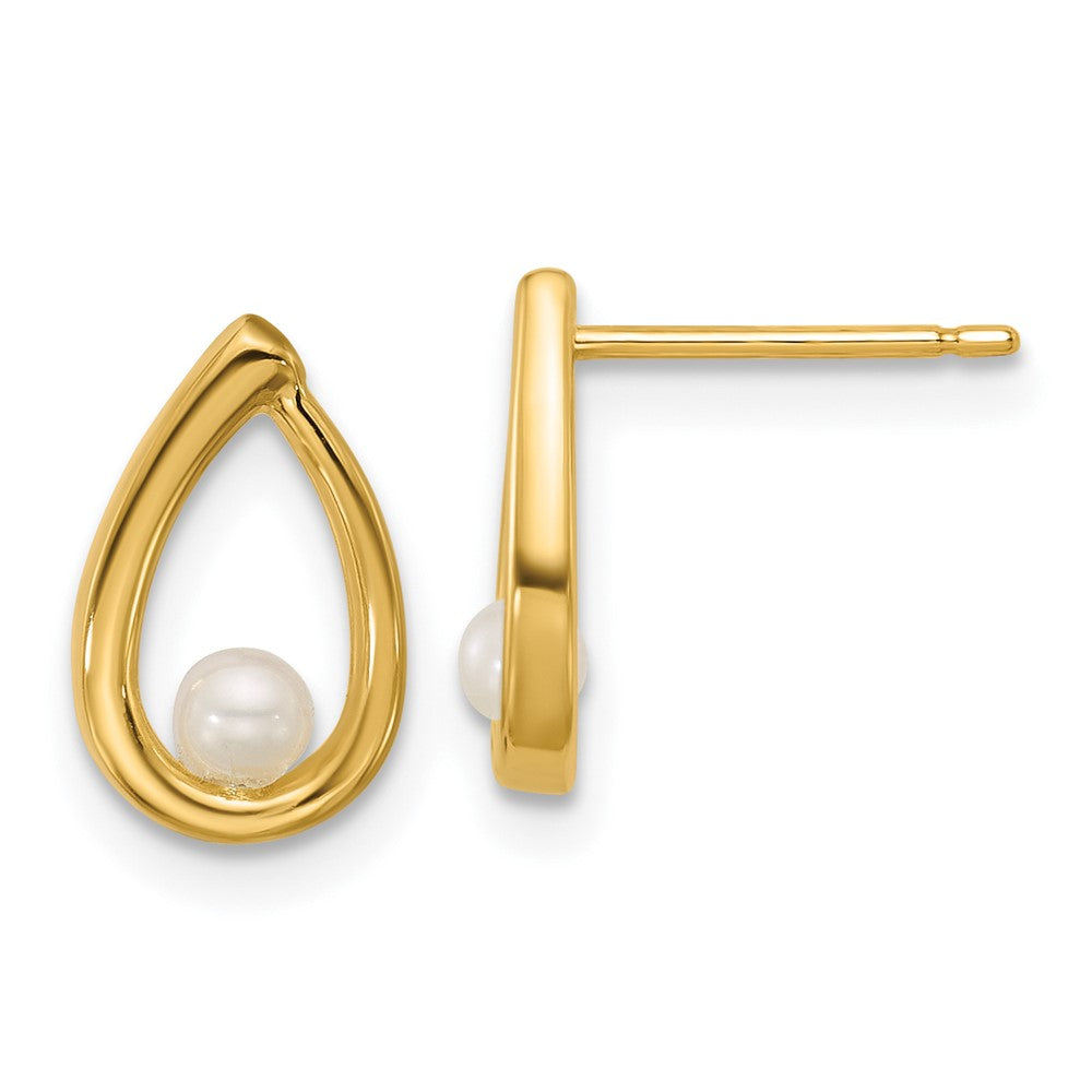 14K Yellow Gold Polished Freshwater Pearl Teardrop Post Earrings