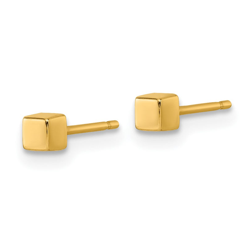 14K Yellow Gold Polished 3mm Cube Post Earrings