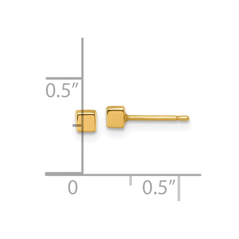 14K Yellow Gold Polished 3mm Cube Post Earrings