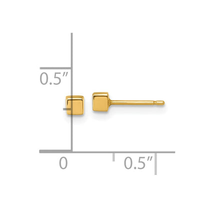 14K Yellow Gold Polished 3mm Cube Post Earrings