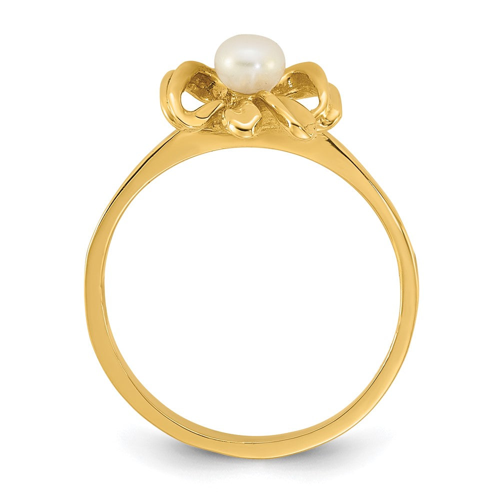 14K Yellow Gold Madi K 3-4mm White Button Freshwater Cultured Pearl Bow Children's Ring