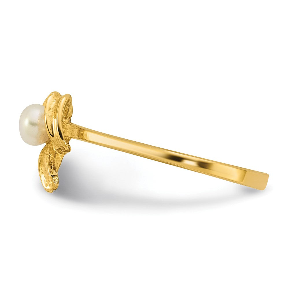 14K Yellow Gold Madi K 3-4mm White Button Freshwater Cultured Pearl Bow Children's Ring