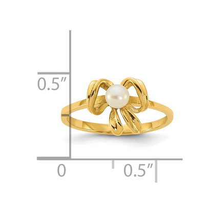 14K Yellow Gold Madi K 3-4mm White Button Freshwater Cultured Pearl Bow Children's Ring