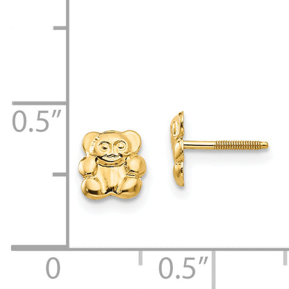14K Yellow Gold Madi K Polished Teddy Bear Screwback Earrings