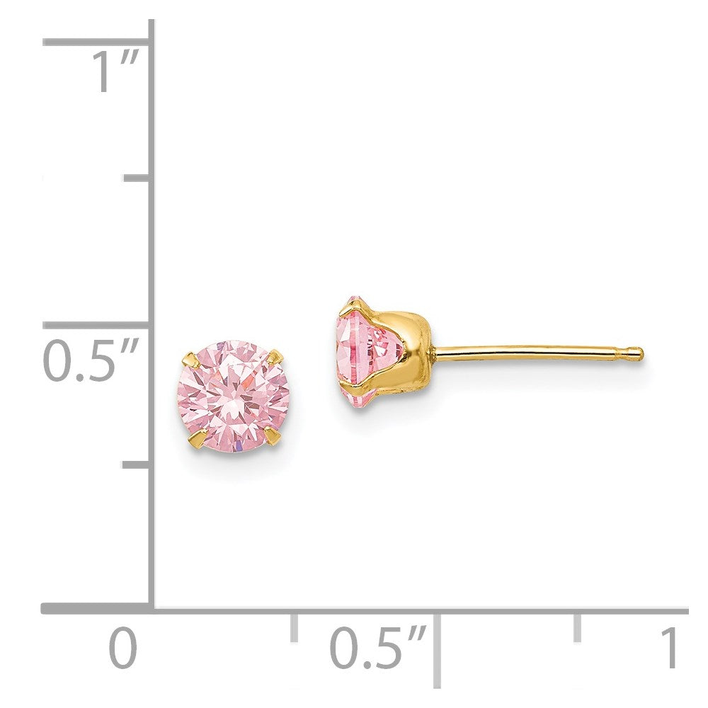 14K Yellow Gold Madi K 5mm Pink Cz Post Earrings
