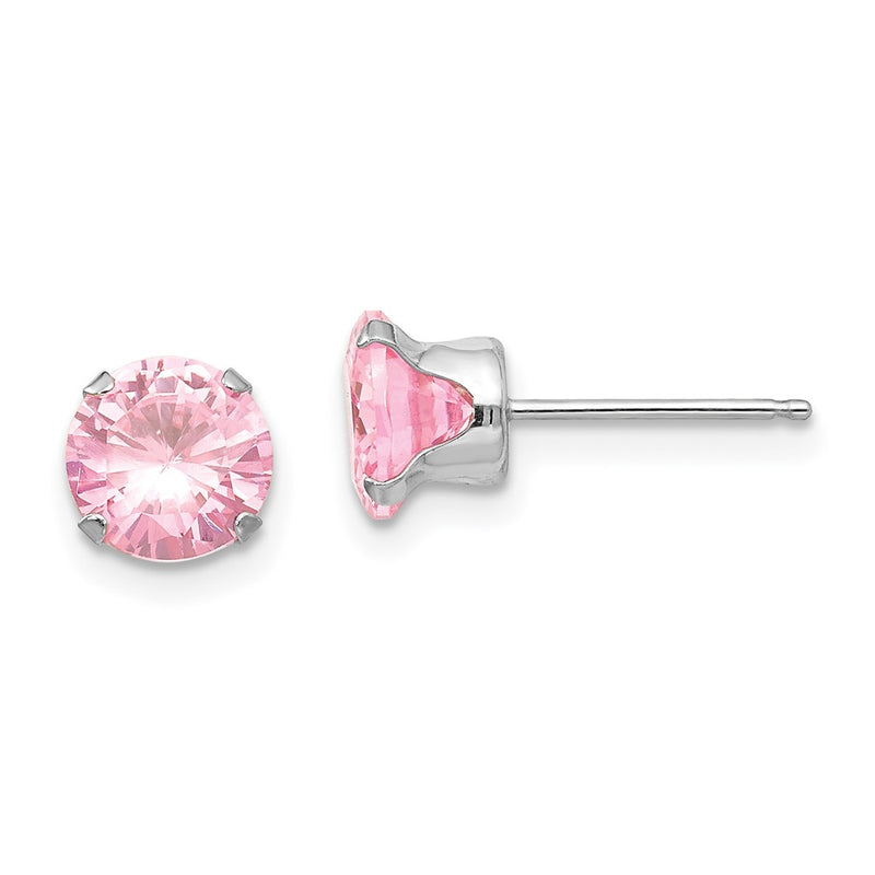 14K White Gold Madi K 6.5mm Pink Cz Post Earrings