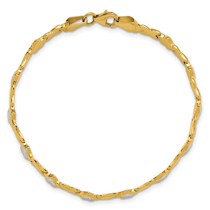 7 Inch 14K W/Rhodium Polished Heart And X Bracelet