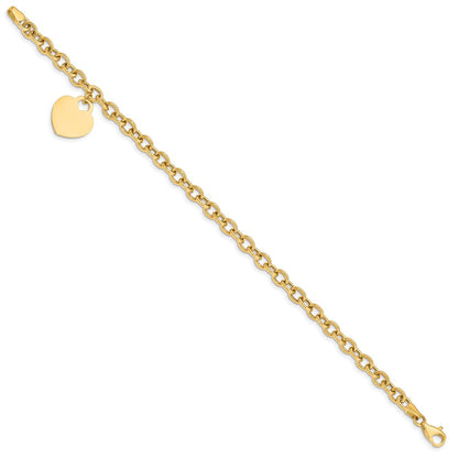 8.25 Inch 14K Heart Charm Hollow Bracelet