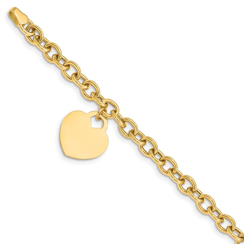 8.25 Inch 14K Heart Charm Hollow Bracelet