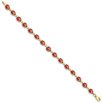 7 Inch 14K Enamel And Resin Ladybug Bracelet