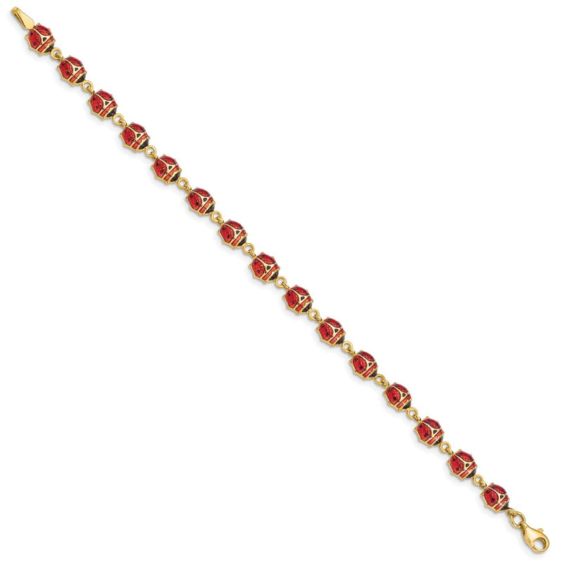 7 Inch 14K Enamel And Resin Ladybug Bracelet