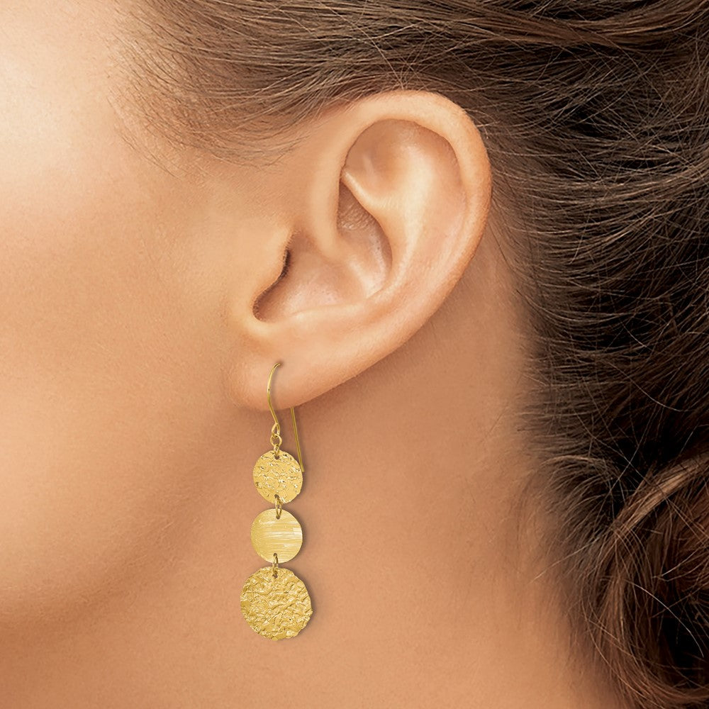 14K Yellow Gold 3-Tier Circle Drop Dangle Earring