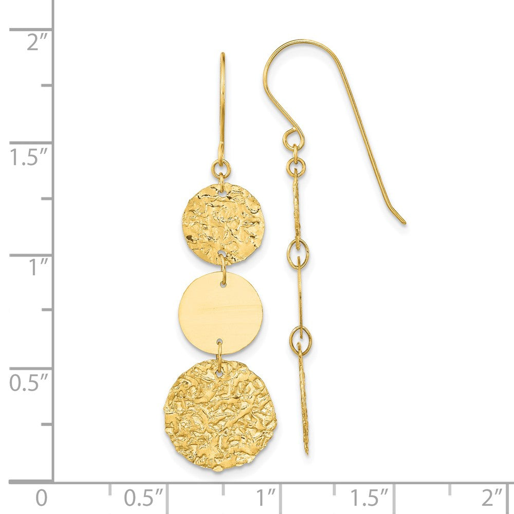 14K Yellow Gold 3-Tier Circle Drop Dangle Earring