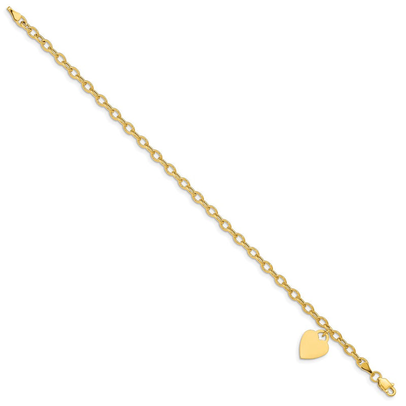 7.5 Inch 14K Dangle Heart Bracelet