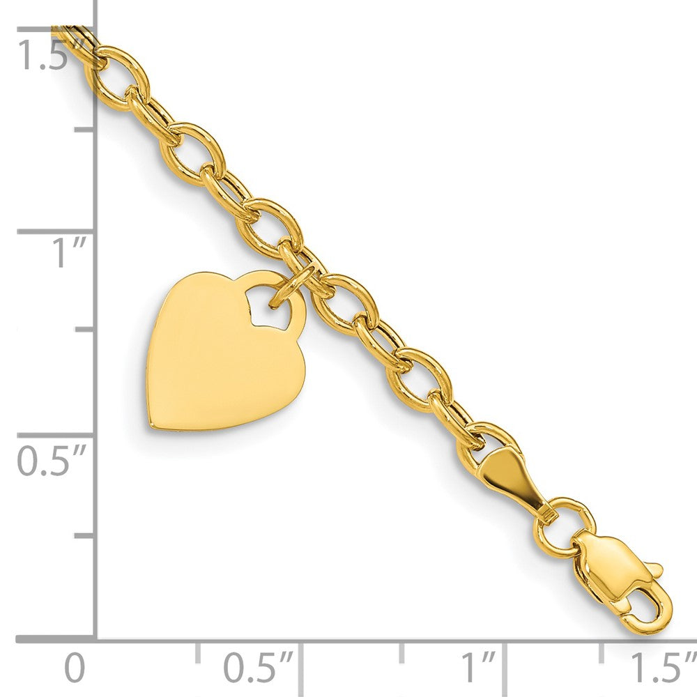 8.5 Inch 14K Dangle Heart Bracelet