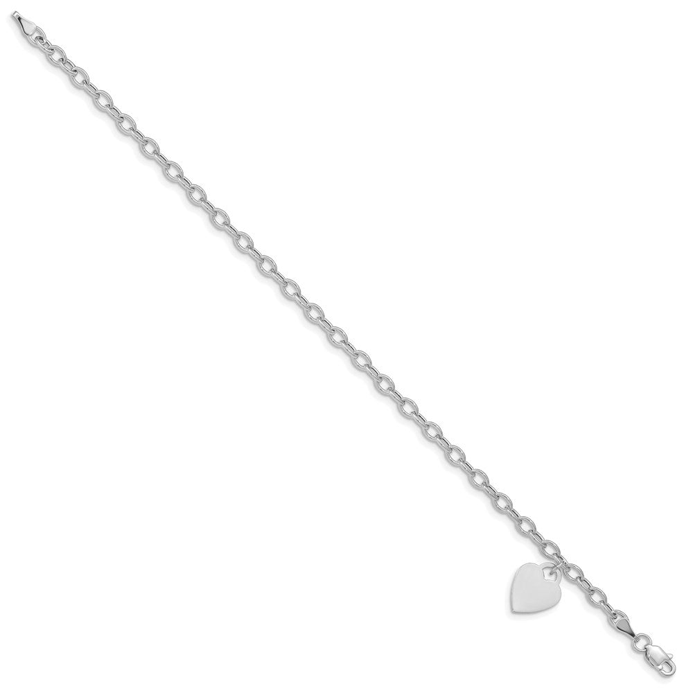 8.5 Inch 14K White Gold Dangle Heart Bracelet