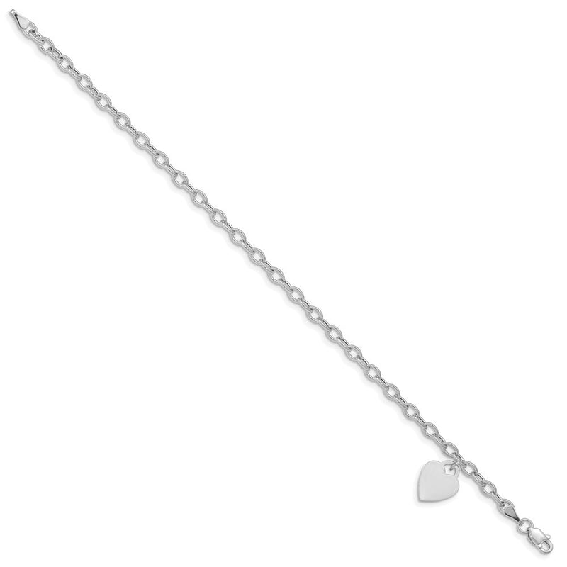 7.5 Inch 14K White Gold Dangle Heart Bracelet