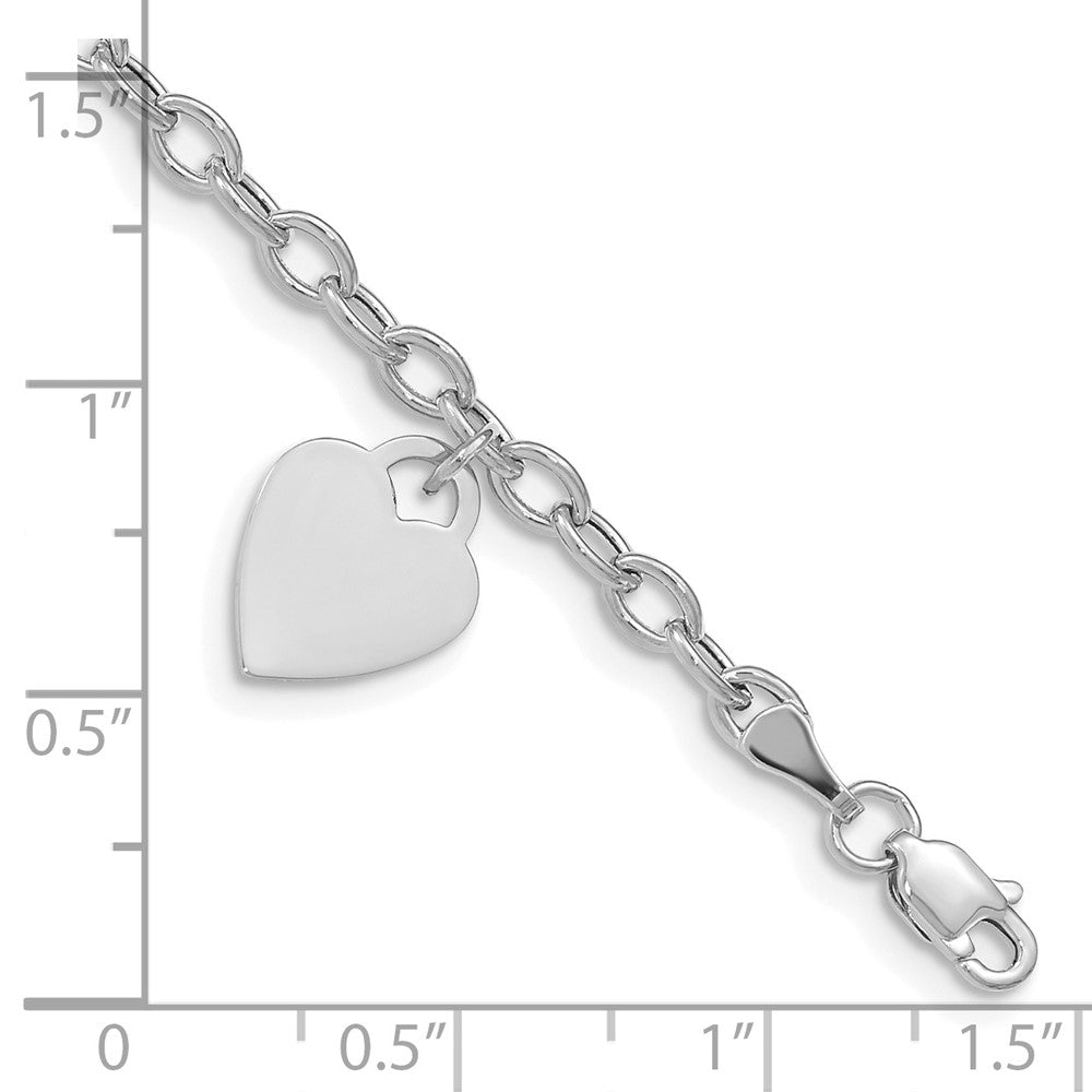 7.5 Inch 14K White Gold Dangle Heart Bracelet