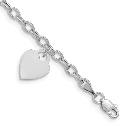 7.5 Inch 14K White Gold Dangle Heart Bracelet