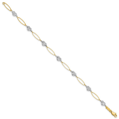 7.25 Inch 14K Two-Tone Puff Heart & Flat Oval Bracelet