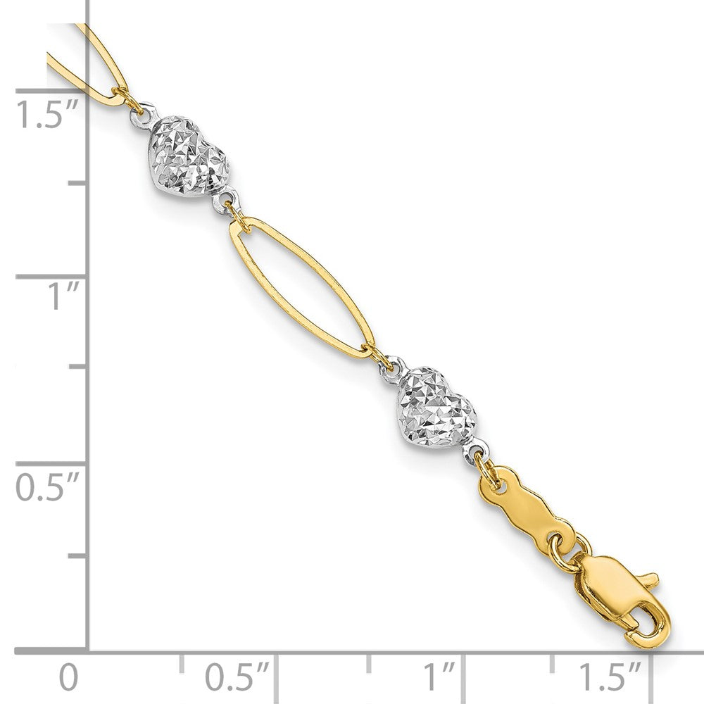 7.25 Inch 14K Two-Tone Puff Heart & Flat Oval Bracelet