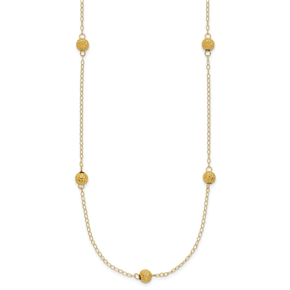 14K Yellow Gold Polished Textured Beads 7 Station 18 Inch Necklace