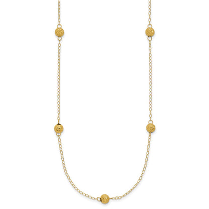 14K Yellow Gold Polished Textured Beads 7 Station 18 Inch Necklace