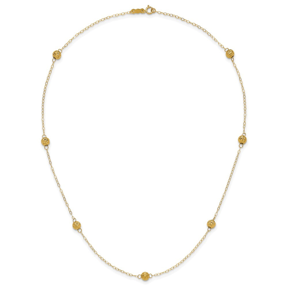 14K Yellow Gold Polished Textured Beads 7 Station 18 Inch Necklace