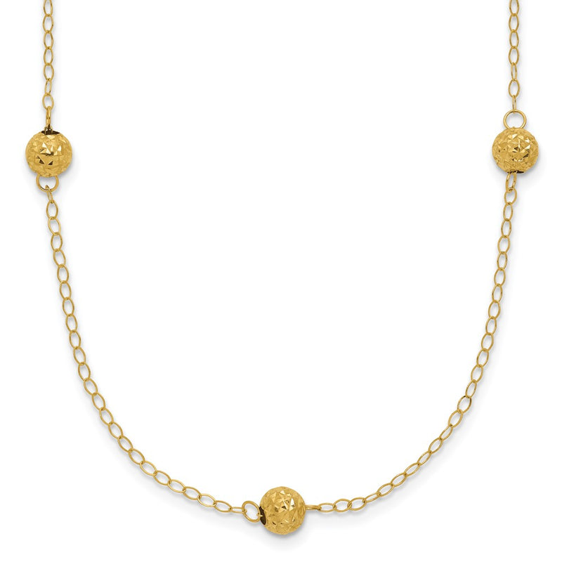 14K Yellow Gold Polished Textured Beads 7 Station 18 Inch Necklace