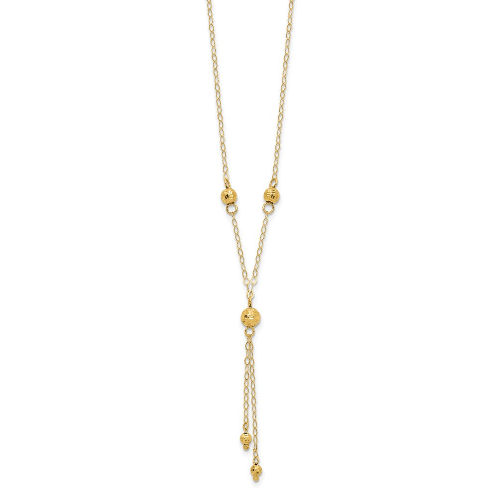 14K Yellow Gold Bead Lariat With 2In Ext Necklace
