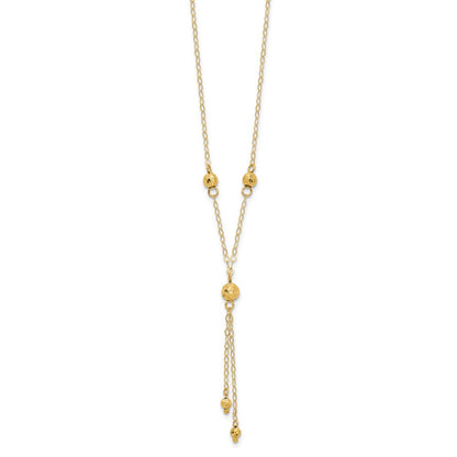 14K Yellow Gold Bead Lariat With 2In Ext Necklace