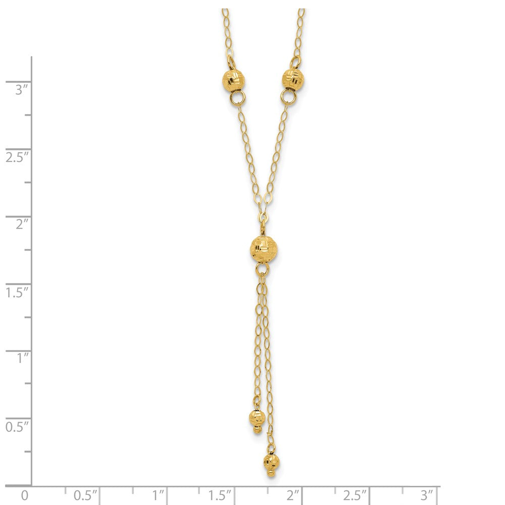 14K Yellow Gold Bead Lariat With 2In Ext Necklace