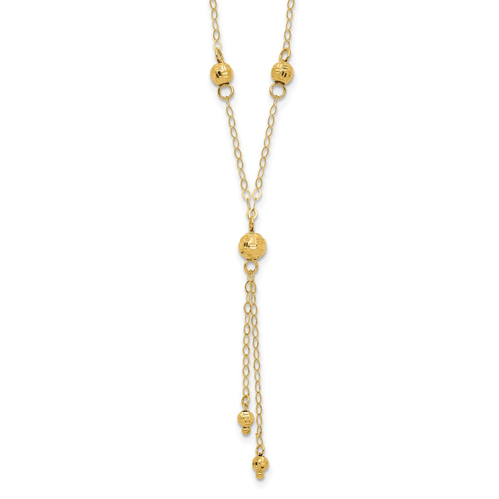 14K Yellow Gold Bead Lariat With 2In Ext Necklace