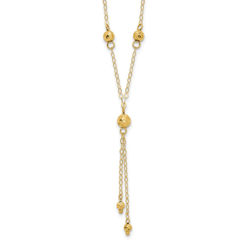 14K Yellow Gold Bead Lariat With 2In Ext Necklace