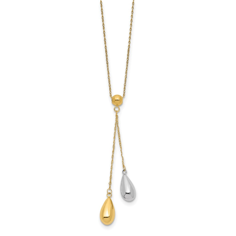 14K Two-Tone Yellow And White Gold Teardrop Puff Lariat Necklace