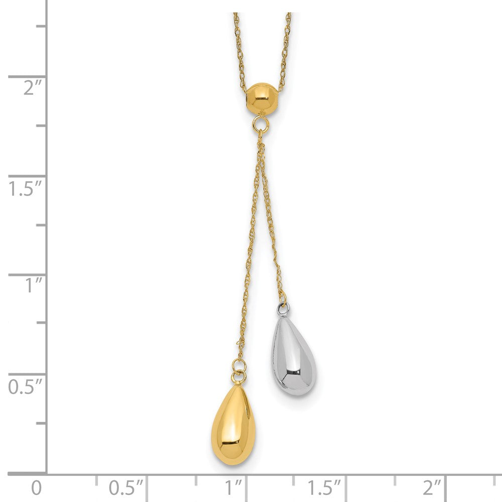 14K Two-Tone Yellow And White Gold Teardrop Puff Lariat Necklace