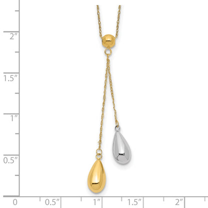 14K Two-Tone Yellow And White Gold Teardrop Puff Lariat Necklace