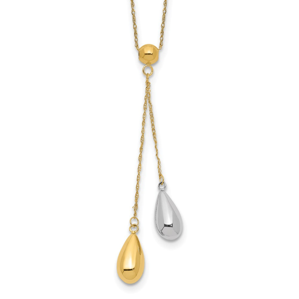 14K Two-Tone Yellow And White Gold Teardrop Puff Lariat Necklace