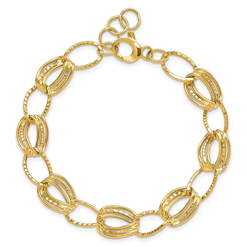 7.5 Inch 14K Polished And Textured Hollow W/1 In Ext. Bracelet