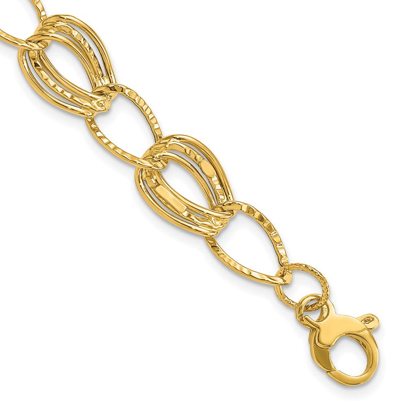 14K Yellow Gold Polished And Textured Hollow W/ Ext. Chain Bracelet