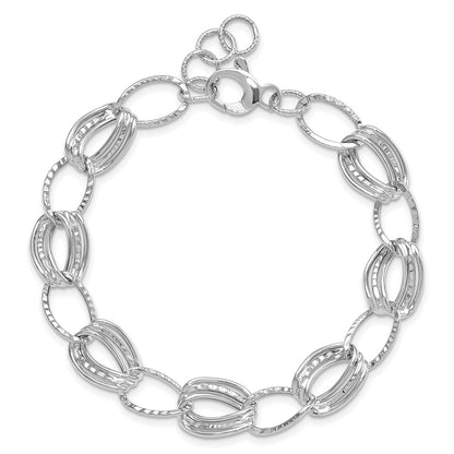 14K White Gold Polished And Textured Hollow W/ Ext. Chain Bracelet