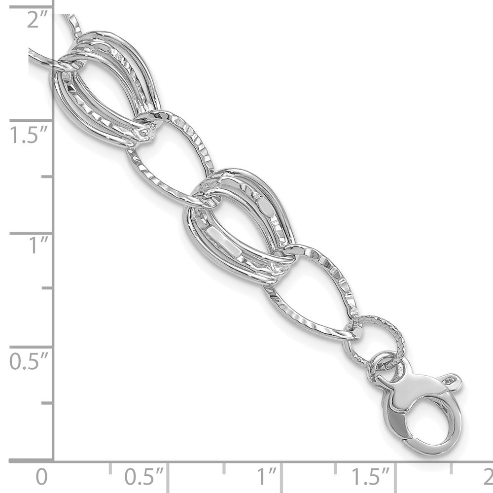 14K White Gold Polished And Textured Hollow W/ Ext. Chain Bracelet