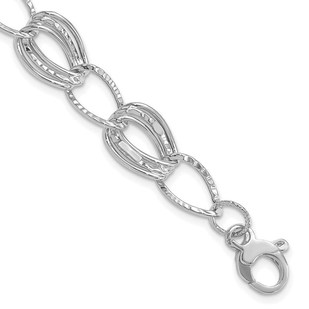 14K White Gold Polished And Textured Hollow W/ Ext. Chain Bracelet