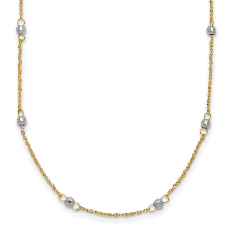 14K Two-Tone Ropa Mirror Bead W/2In Ext Necklace