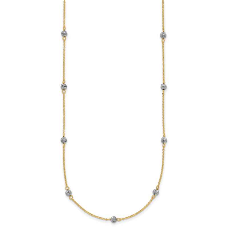 14K Two-Tone D/C Beads W/ 2In Ext Necklace