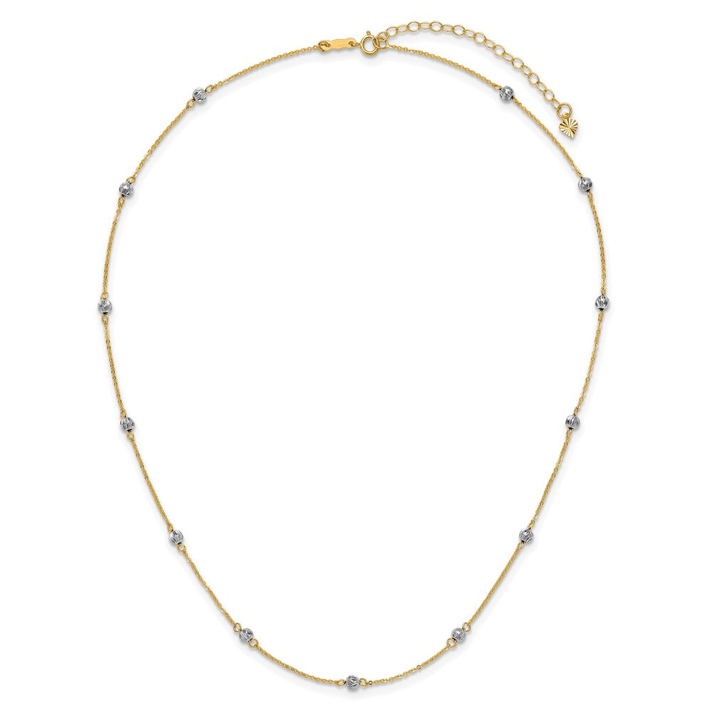 14K Two-Tone D/C Beads W/ 2In Ext Necklace