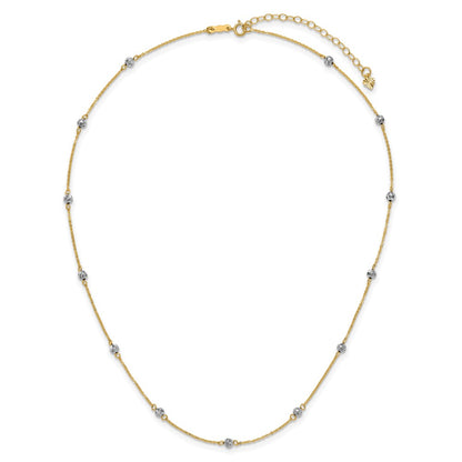 14K Two-Tone D/C Beads W/ 2In Ext Necklace