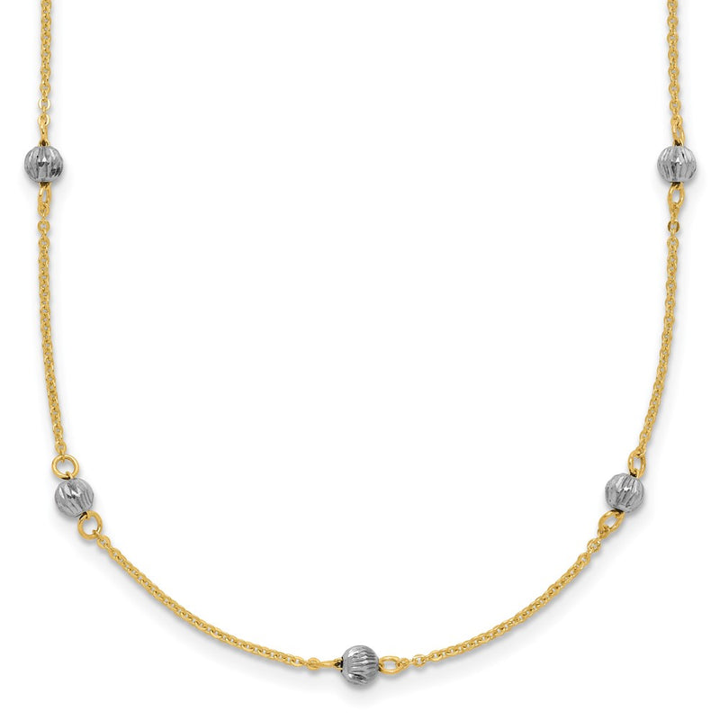14K Two-Tone D/C Beads W/ 2In Ext Necklace