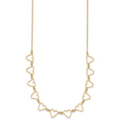 14K Yellow Gold Oval Cable With Open Flat Hearts 16 Inch W/ 2In Ext Necklace