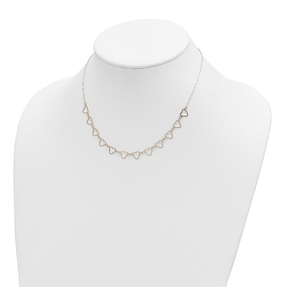 14K Yellow Gold Oval Cable With Open Flat Hearts 16 Inch W/ 2In Ext Necklace